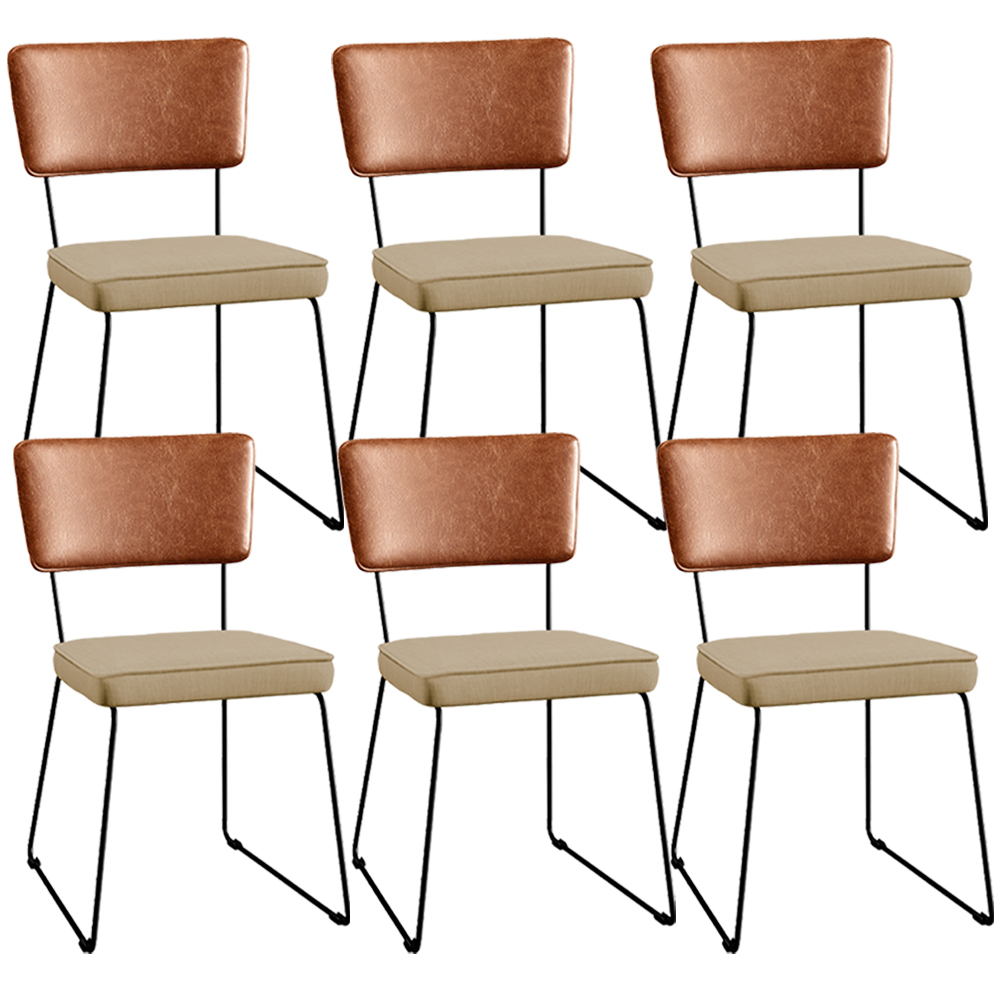 Kit 06 Cadeiras Decorativas Sala Jantar Allana L02 Couríssimo Camel Linho Bege Escuro - Lyam Decor