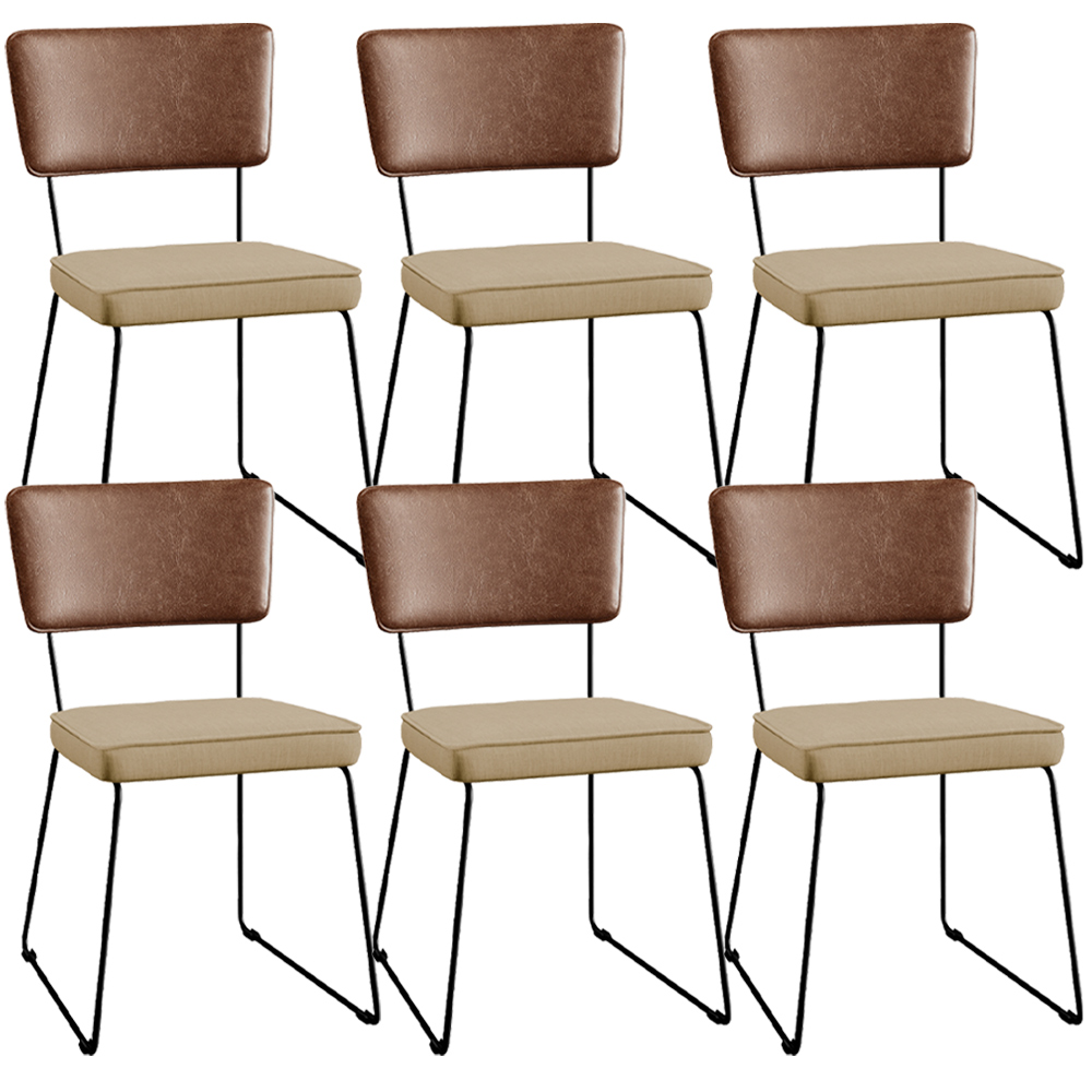 Kit 06 Cadeiras Decorativas Sala Jantar Allana L02 Couríssimo Marrom Linho Bege Escuro - Lyam Decor
