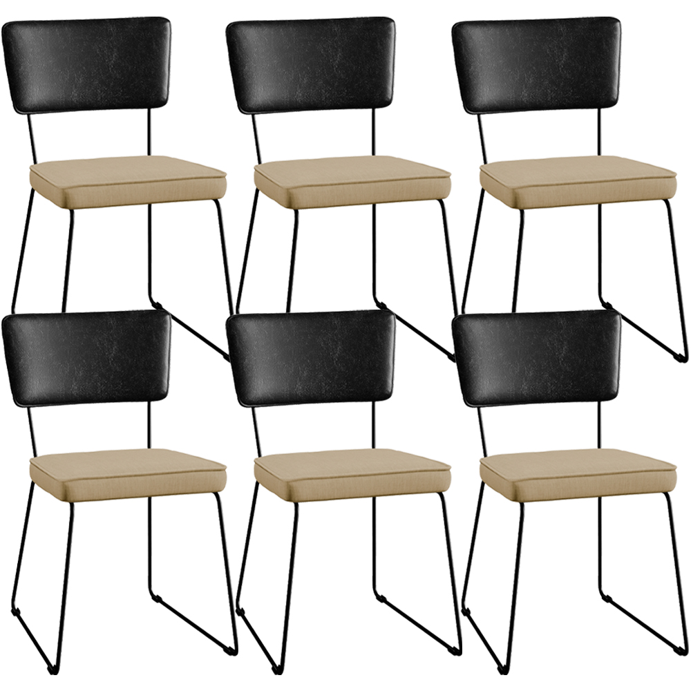 Kit 06 Cadeiras Decorativas Sala Jantar Allana L02 Couríssimo Preto Linho Bege Escuro - Lyam Decor