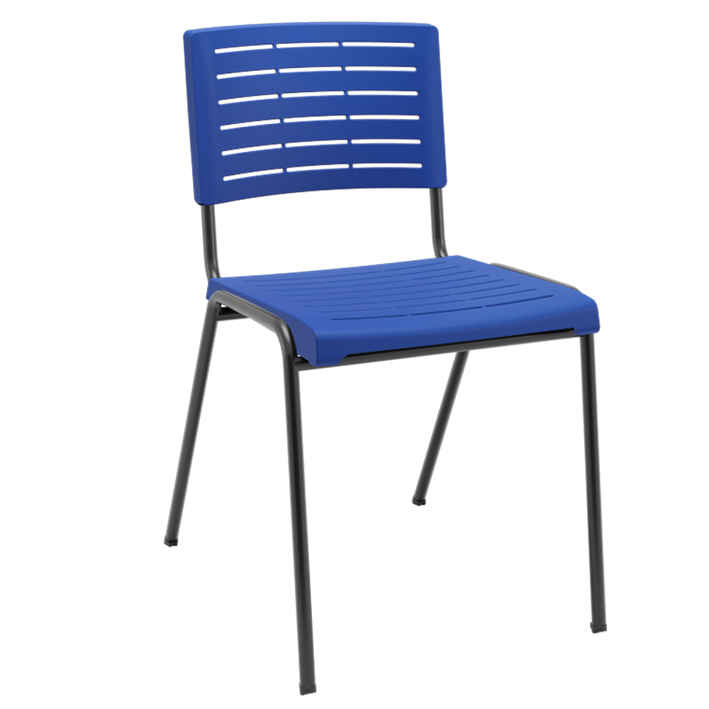 Kit 06 Cadeiras Empilhável Fixa Escritório Multiuso Base Preta Kimi P03 Azul - Lyam Decor