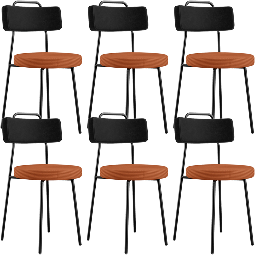 Kit 06 Cadeiras Estofada Para Sala De Jantar Barcelona L02 Couríssimo Preto Tecido Terracota - Lyam
