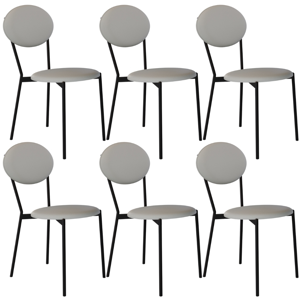 Kit 06 Cadeiras Estofada Para Sala de Jantar Azuri Preto C01 Courino Off White - Lyam Decor