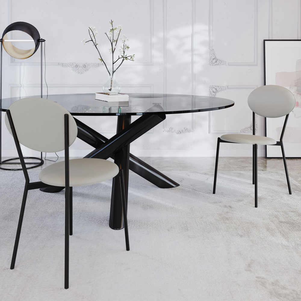 Kit 06 Cadeiras Estofada Para Sala de Jantar Azuri Preto C01 Courino Off White - Lyam Decor