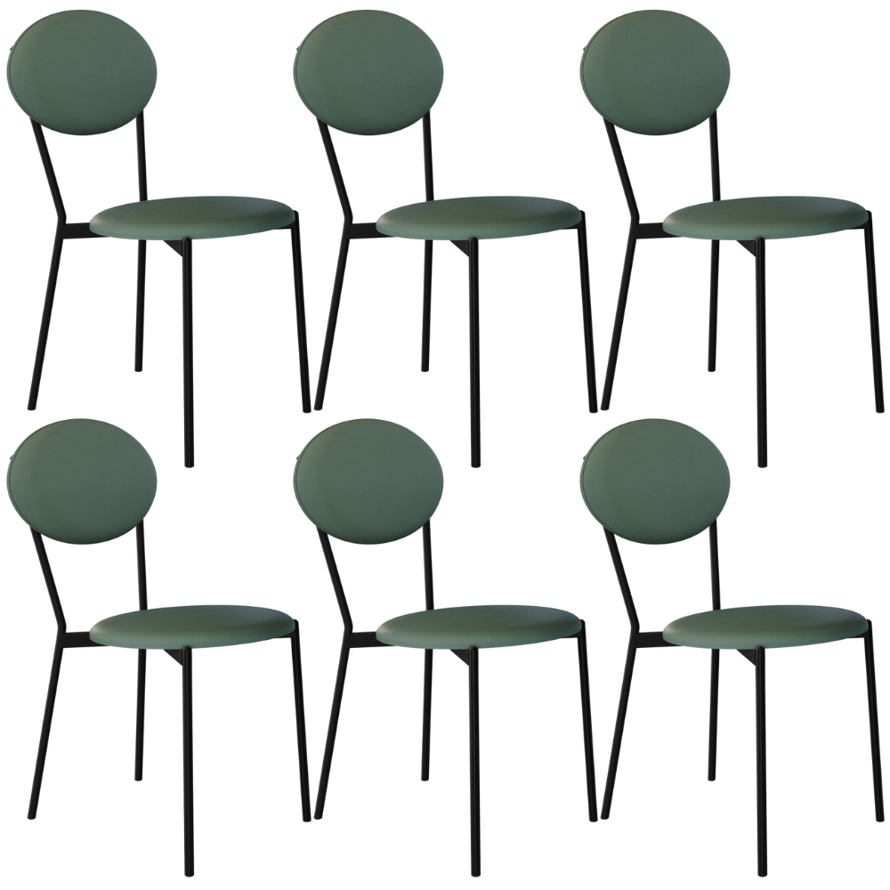 Kit 06 Cadeiras Estofada Para Sala de Jantar Azuri Preto C01 Courino Verde Sálvia - Lyam Decor