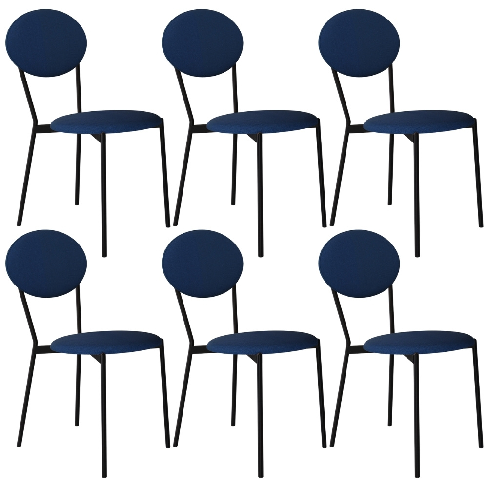 Kit 06 Cadeiras Estofada Para Sala de Jantar Azuri Preto C01 Linho Azul  - Lyam Decor