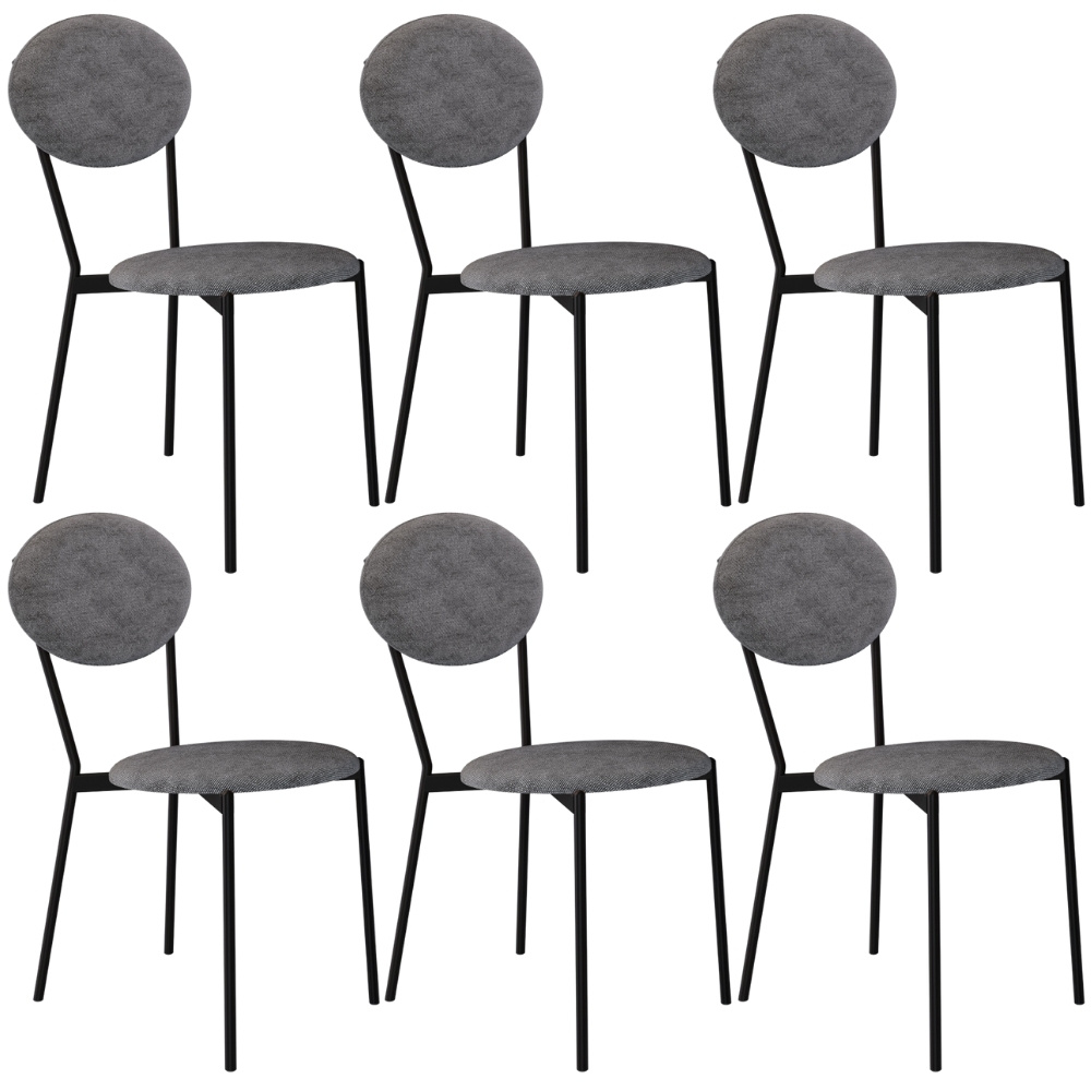 Kit 06 Cadeiras Estofada Para Sala de Jantar Azuri Preto C01 Linho Prata - Lyam Decor