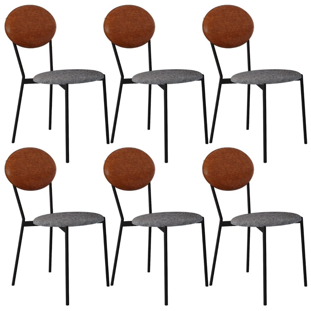 Kit 06 Cadeiras Estofada Para Sala de Jantar Azuri Preto C01 Linho Prata Courino Caramelo - Lyam Decor