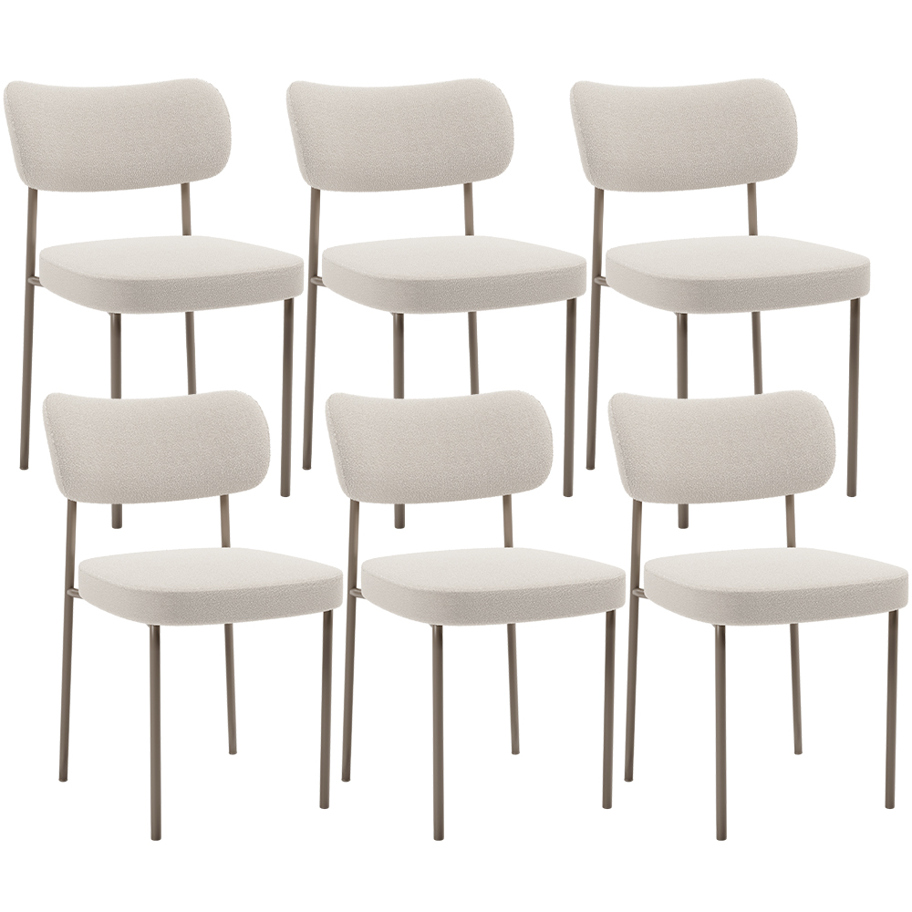 Kit 06 Cadeiras Estofadas Para Sala De Jantar Melina Base Arena L02 Bouclê Cru - Lyam Decor