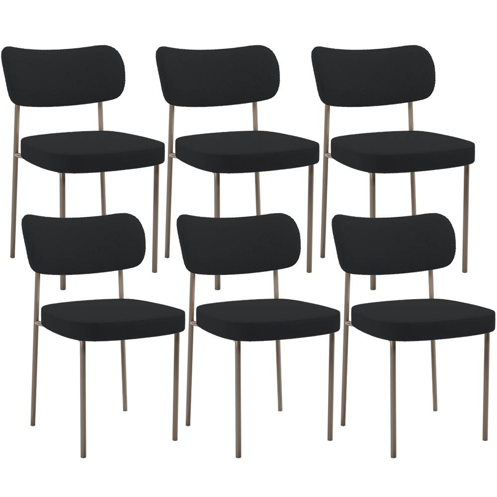 Kit 06 Cadeiras Estofadas Para Sala De Jantar Melina Base Arena L02 Bouclê Preto - Lyam Decor