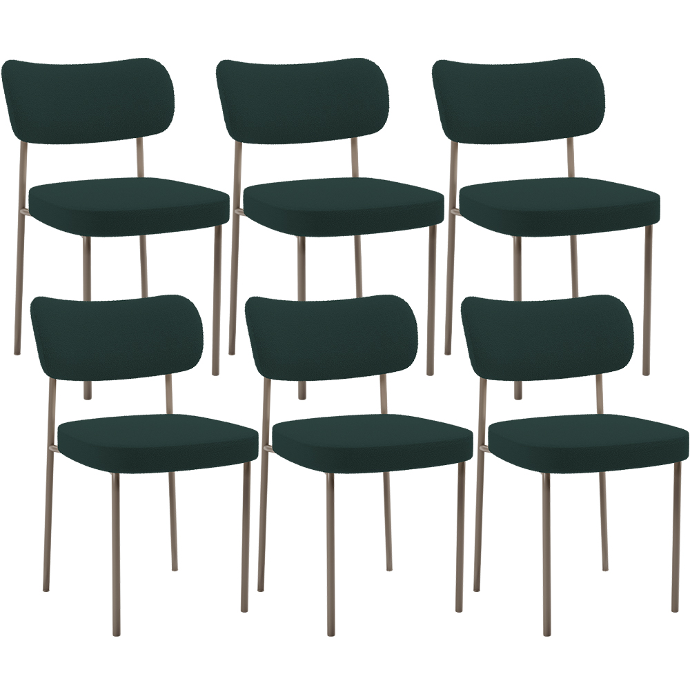 Kit 06 Cadeiras Estofadas Para Sala De Jantar Melina Base Arena L02 Bouclê Verde - Lyam Decor