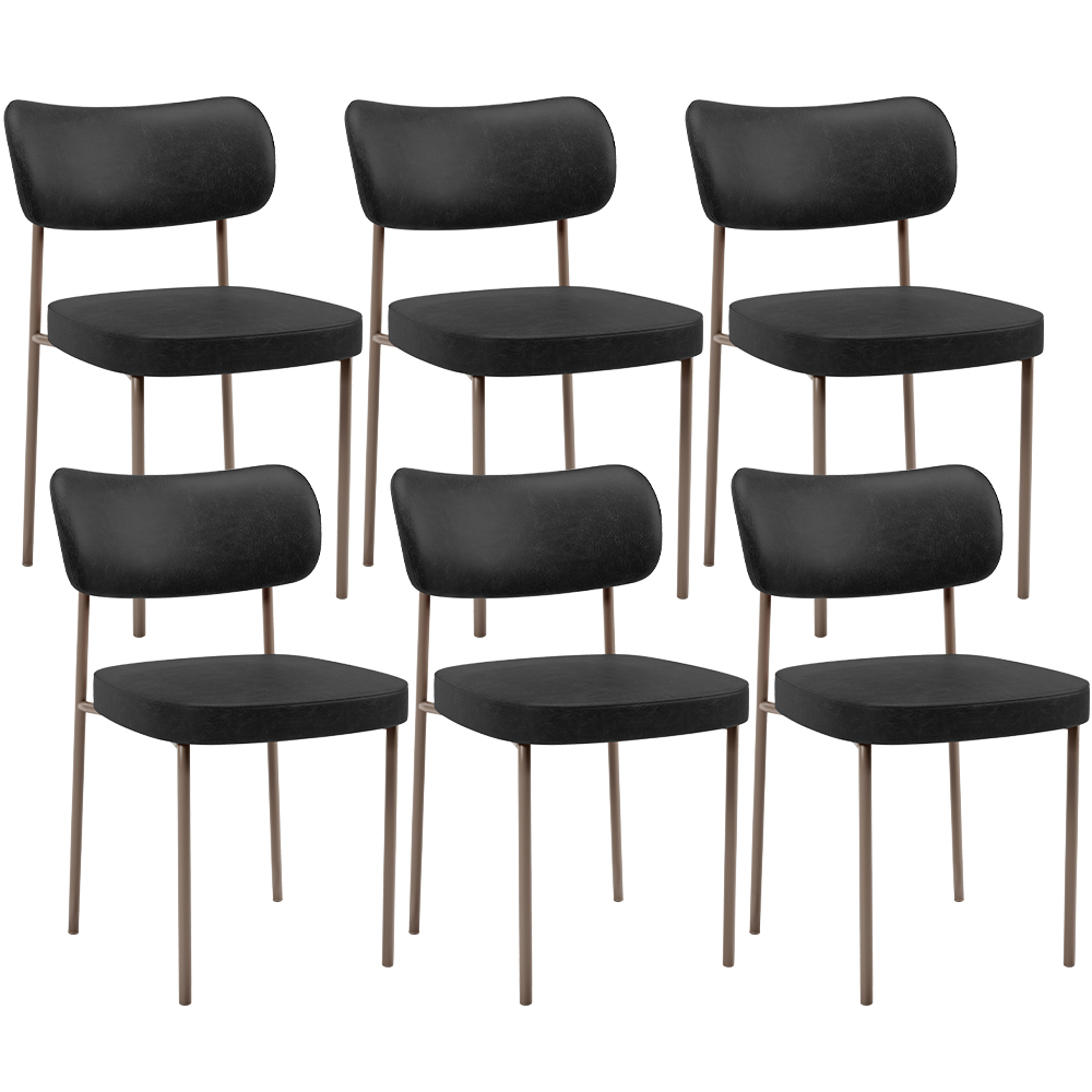 Kit 06 Cadeiras Estofadas Para Sala De Jantar Melina Base Arena L02 Couríssimo Preto - Lyam Decor