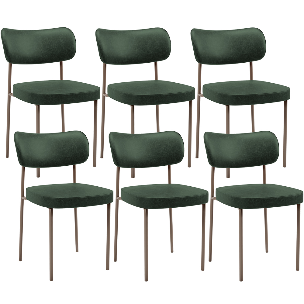 Kit 06 Cadeiras Estofadas Para Sala De Jantar Melina Base Arena L02 Couríssimo Verde Musgo - Lyam Decor