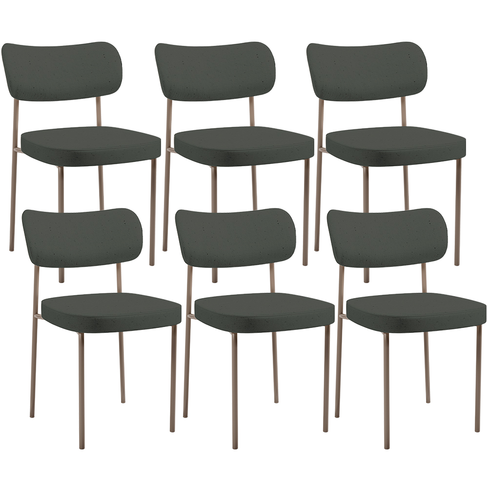 Kit 06 Cadeiras Estofadas Para Sala De Jantar Melina Base Arena L02 Linho Verde Musgo - Lyam Decor