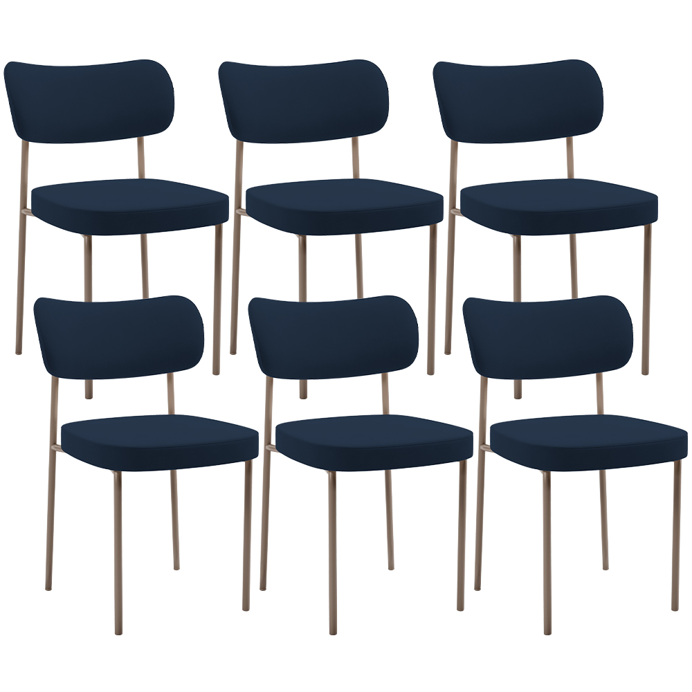 Kit 06 Cadeiras Estofadas Para Sala De Jantar Melina Base Arena L02 Suede Azul Marinho - Lyam Decor