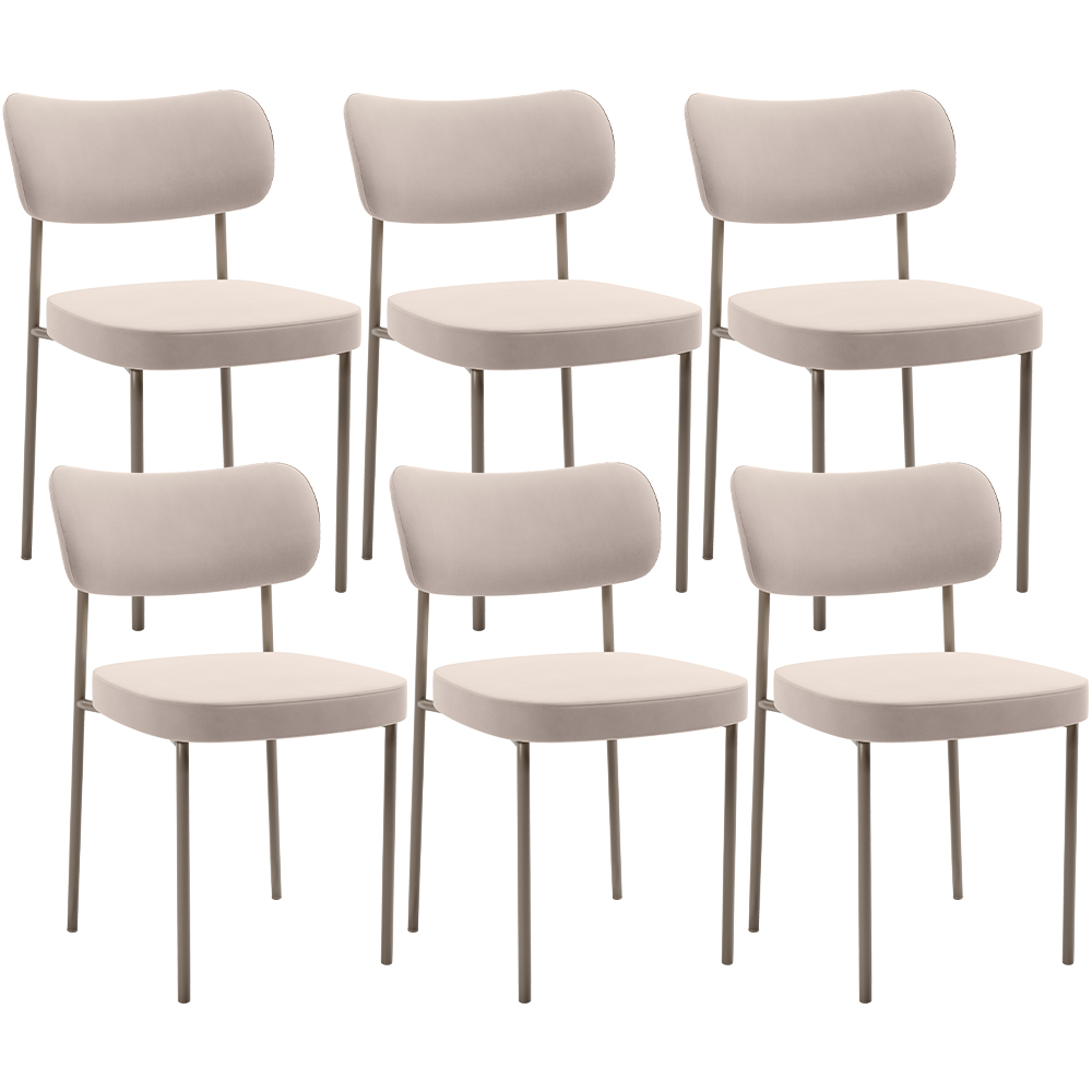 Kit 06 Cadeiras Estofadas Para Sala De Jantar Melina Base Arena L02 Suede Bege - Lyam Decor