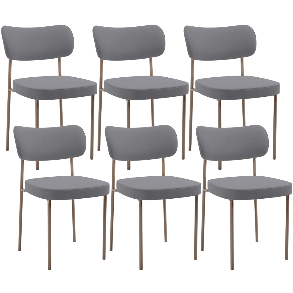 Kit 06 Cadeiras Estofadas Para Sala De Jantar Melina Base Arena L02 Suede Cinza - Lyam Decor
