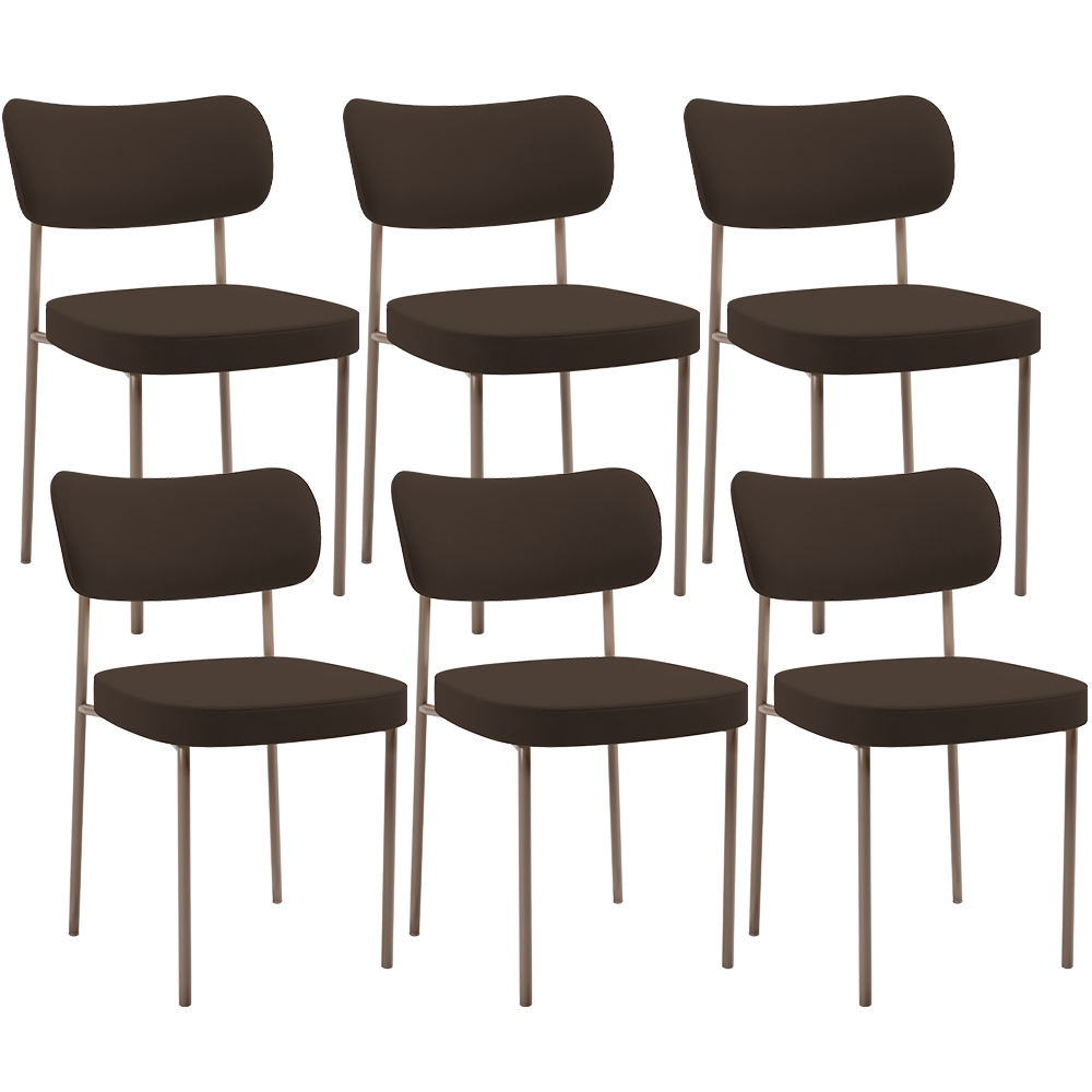 Kit 06 Cadeiras Estofadas Para Sala De Jantar Melina Base Arena L02 Suede Marrom - Lyam Decor