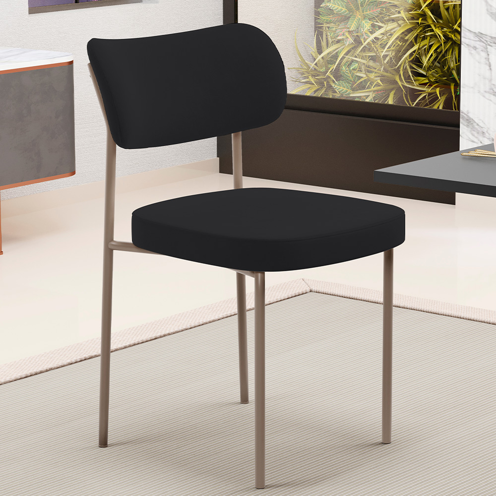 Kit 06 Cadeiras Estofadas Para Sala De Jantar Melina Base Arena L02 Suede Preto - Lyam Decor