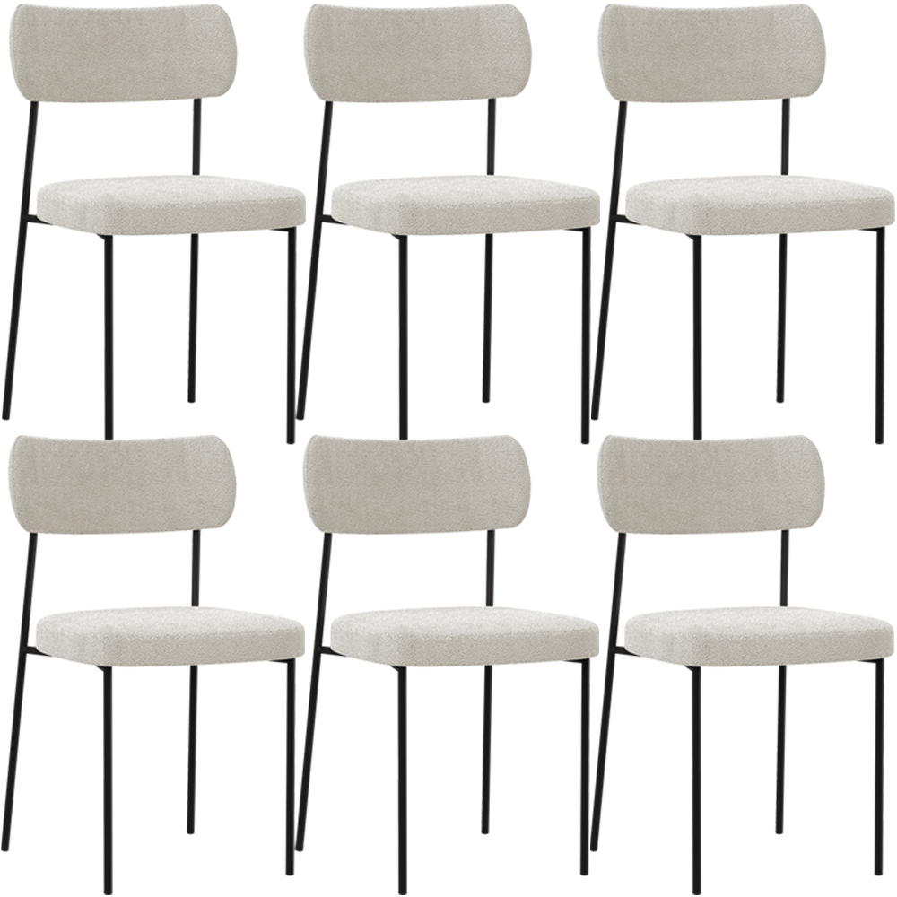Kit 06 Cadeiras Estofadas Para Sala De Jantar Melina L02 Bouclê Creme - Lyam Decor