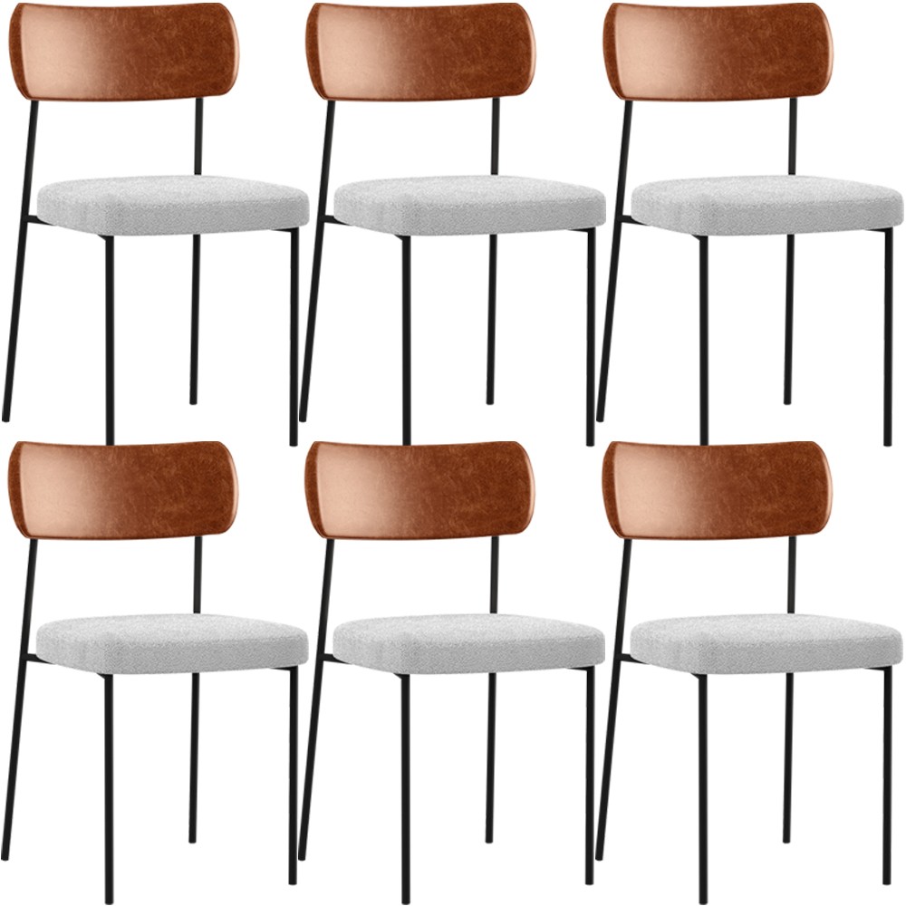 Kit 06 Cadeiras Estofadas Para Sala De Jantar Melina L02 Couríssimo Camel Bouclê Cinza - Lyam Decor