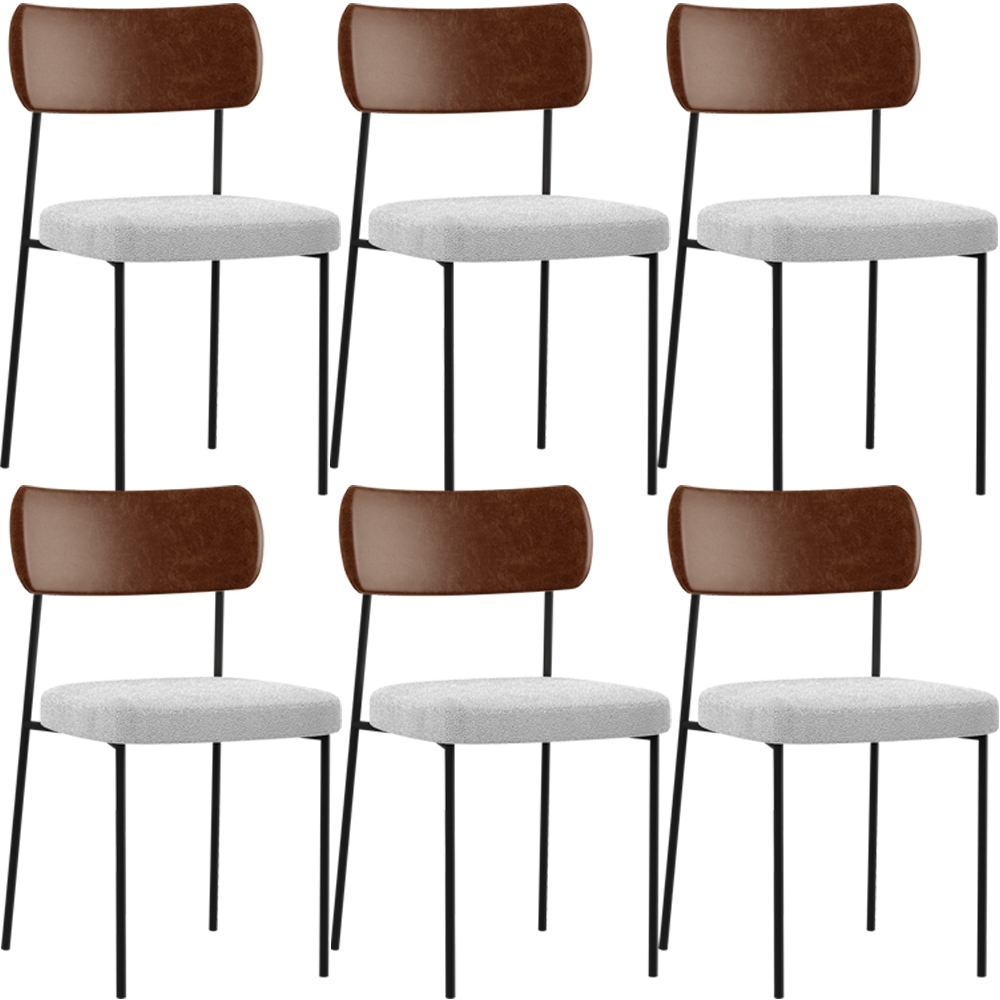 Kit 06 Cadeiras Estofadas Para Sala De Jantar Melina L02 Couríssimo Marrom Bouclê Cinza - Lyam Decor