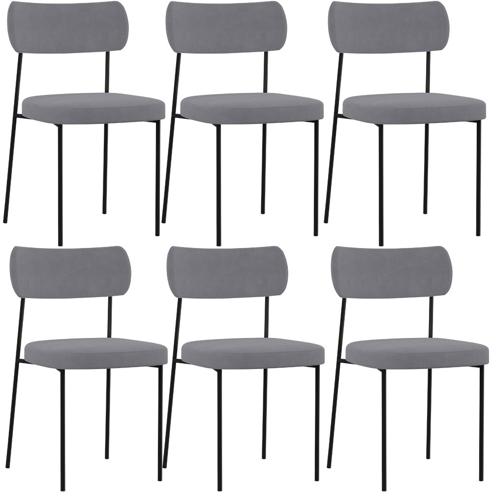 Kit 06 Cadeiras Estofadas Para Sala De Jantar Melina L02 Suede Cinza - Lyam Decor