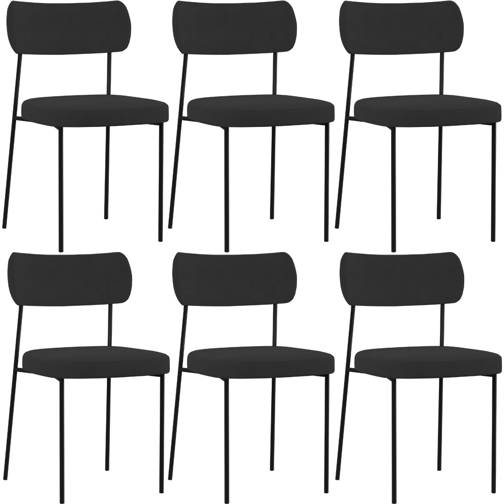 Kit 06 Cadeiras Estofadas Para Sala De Jantar Melina L02 Suede Preto - Lyam Decor