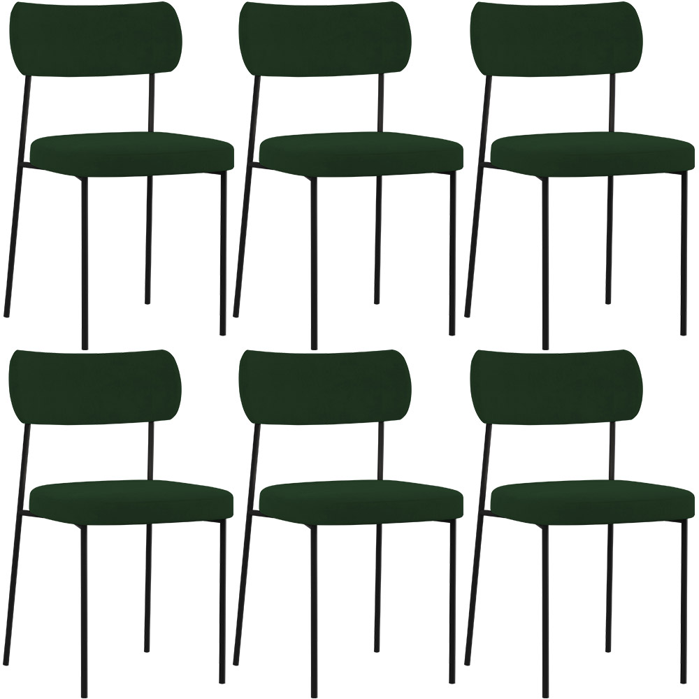 Kit 06 Cadeiras Estofadas Para Sala De Jantar Melina L02 Suede Verde Musgo - Lyam Decor