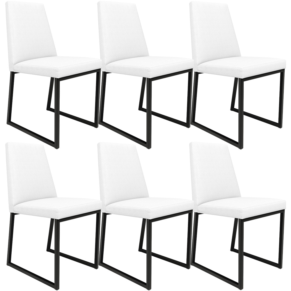 Kit 06 Cadeiras Para Sala De Jantar Base Aço Industrial Preto Dafne L02 Corano Branco - Lyam Decor
