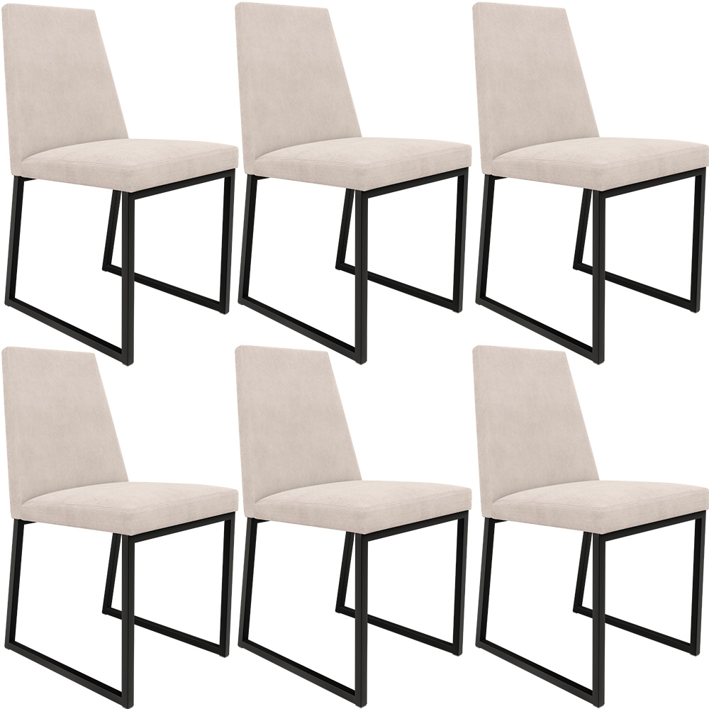 Kit 06 Cadeiras Para Sala De Jantar Base Aço Industrial Preto Dafne L02 Suede Bege - Lyam Decor