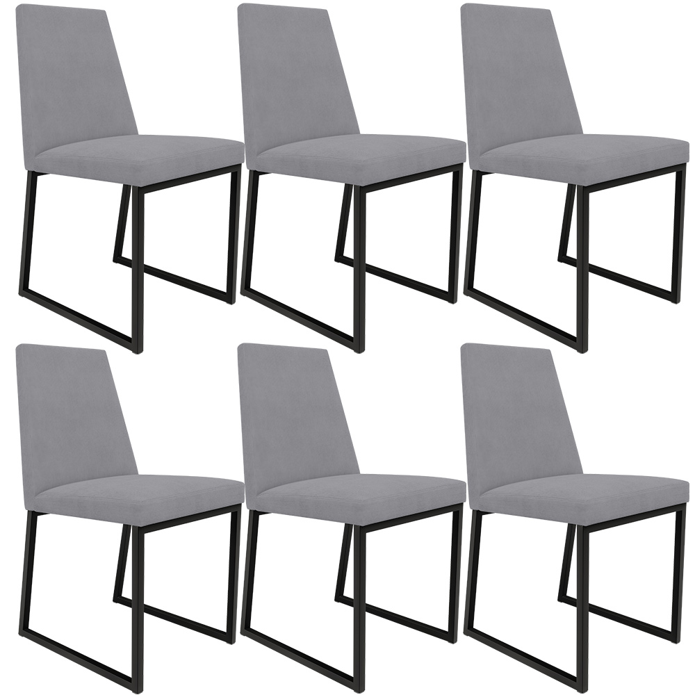 Kit 06 Cadeiras Para Sala De Jantar Base Aço Industrial Preto Dafne L02 Suede Cinza - Lyam Decor