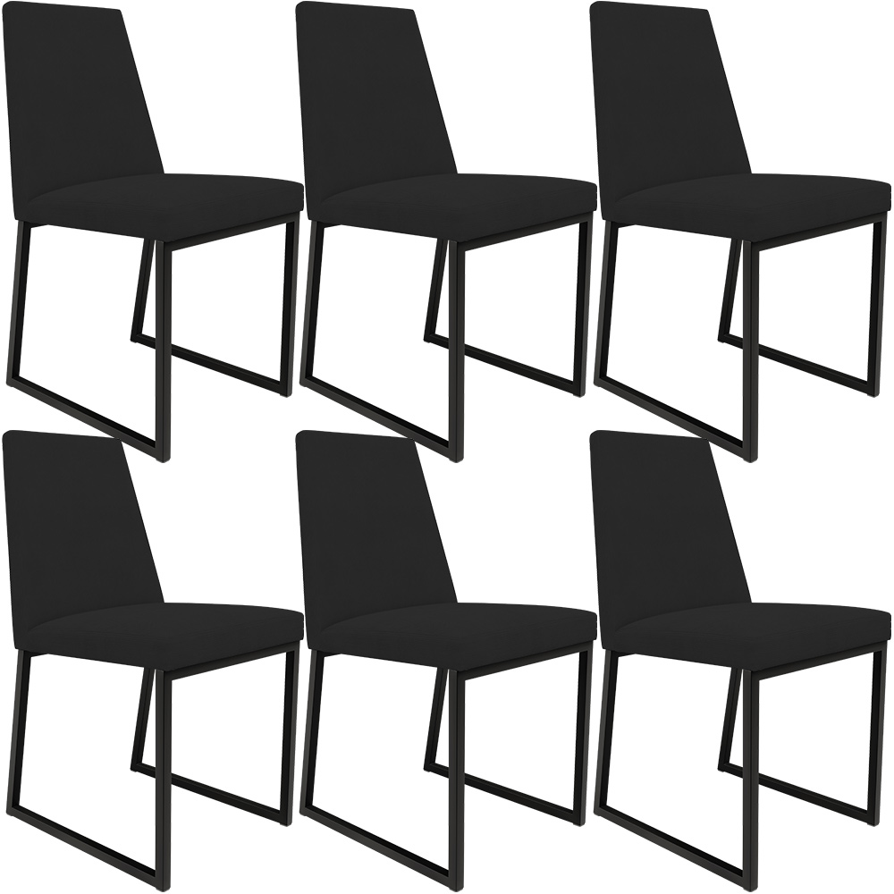 Kit 06 Cadeiras Para Sala De Jantar Base Aço Industrial Preto Dafne L02 Suede Preto - Lyam Decor