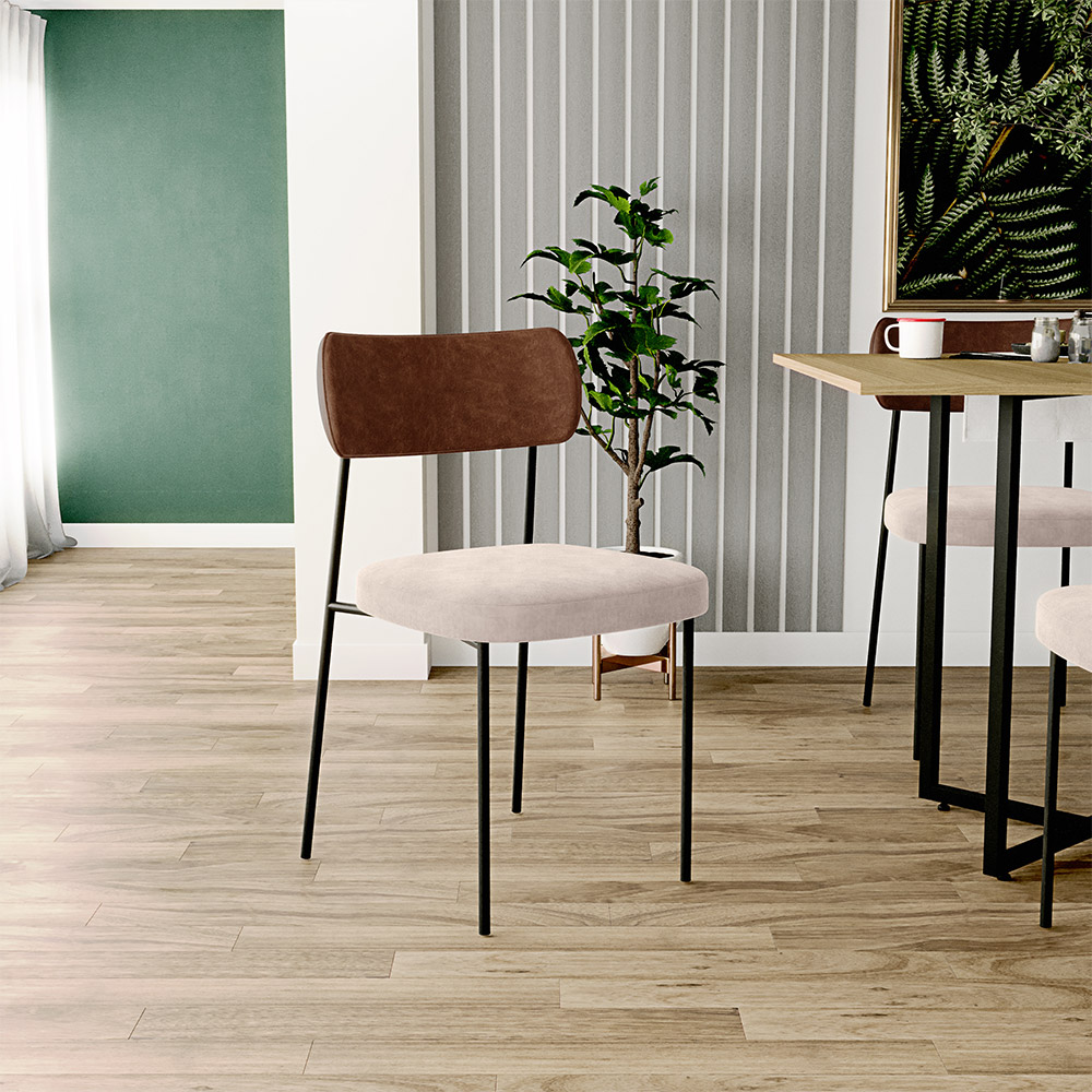 Kit 06 Cadeiras Para Sala De Jantar Melina L02 Couríssimo Marrom Suede Bege - Lyam Decor