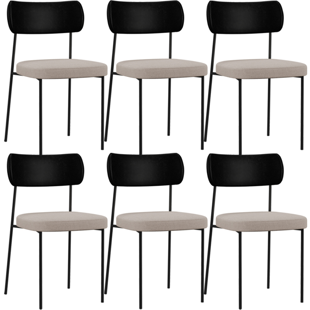 Kit 06 Cadeiras Para Sala De Jantar Melina L02 Couríssimo Preto Linho Bege - Lyam Decor
