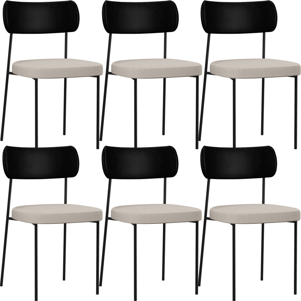Kit 06 Cadeiras Para Sala De Jantar Melina L02 Couríssimo Preto Linho Cru - Lyam Decor