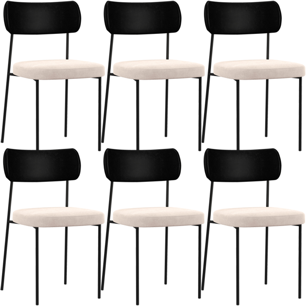 Kit 06 Cadeiras Para Sala De Jantar Melina L02 Couríssimo Preto Suede Bege - Lyam Decor