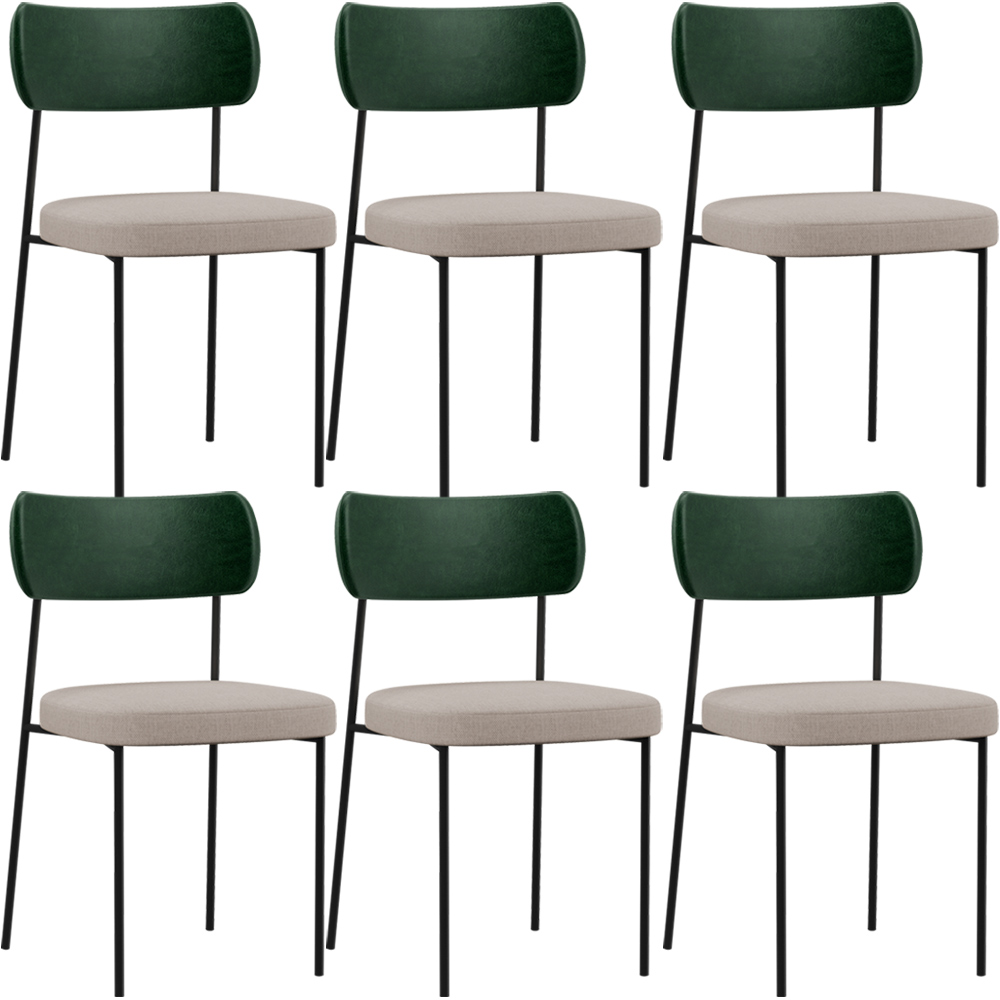 Kit 06 Cadeiras Para Sala De Jantar Melina L02 Facto Verde Musgo Linho Bege - Lyam Decor