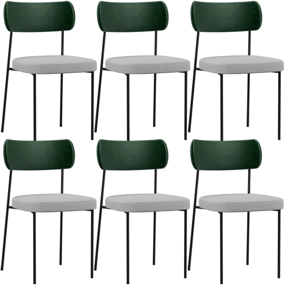 Kit 06 Cadeiras Para Sala De Jantar Melina L02 Facto Verde Musgo Linho Cinza - Lyam Decor