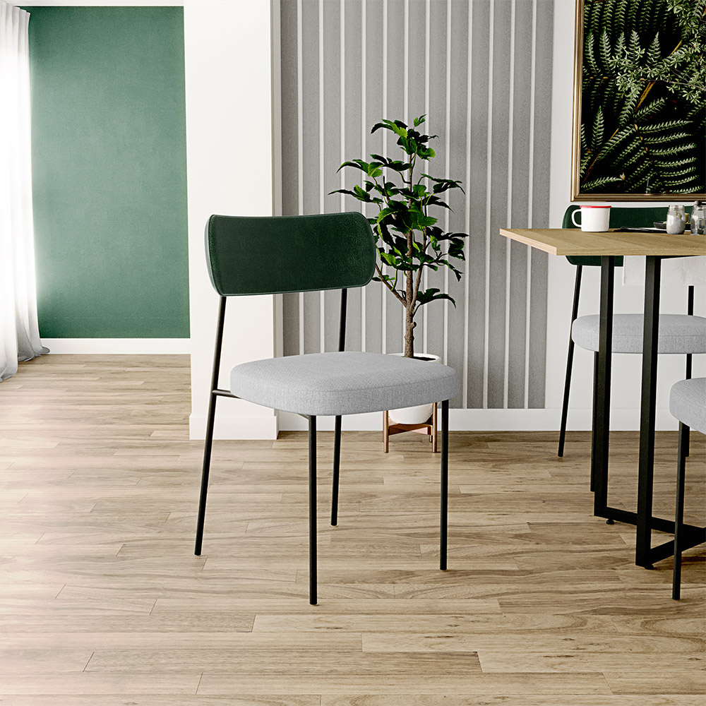 Kit 06 Cadeiras Para Sala De Jantar Melina L02 Facto Verde Musgo Linho Cinza - Lyam Decor