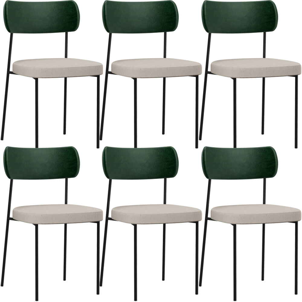 Kit 06 Cadeiras Para Sala De Jantar Melina L02 Facto Verde Musgo Linho Cru - Lyam Decor