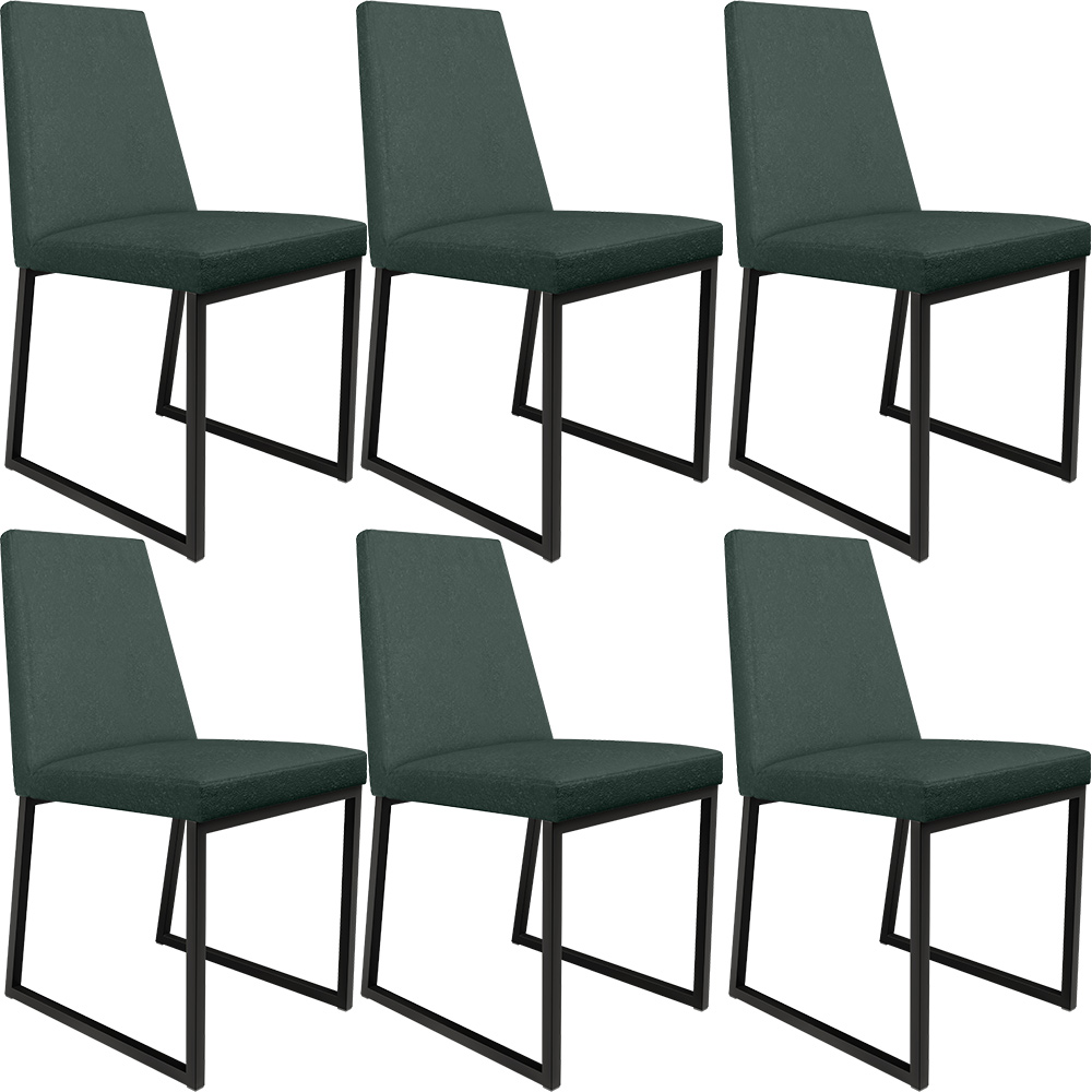 Kit 06 Cadeiras Para Sala Jantar Base Aço Industrial Preto Dafne L02 Linho Verde Musgo - Lyam Decor