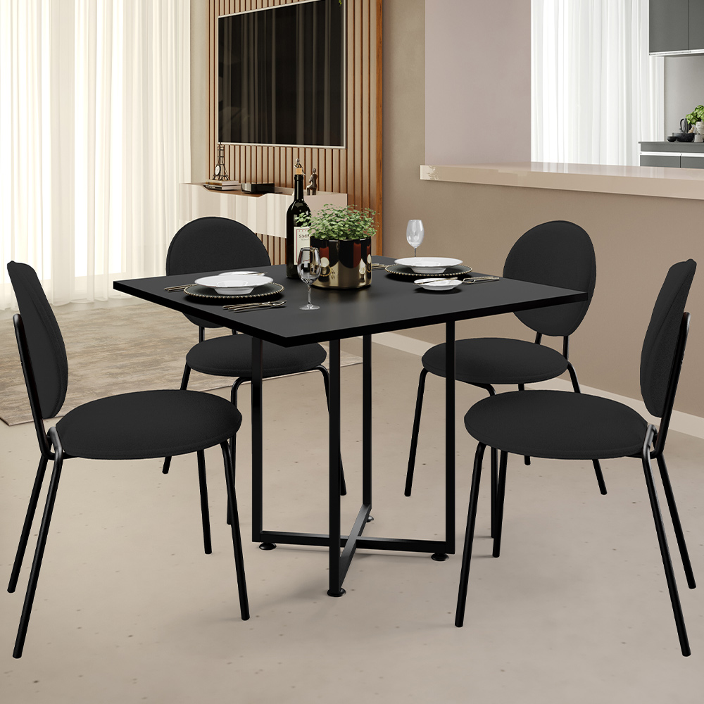 Kit 06 Cadeiras Para Sala de Jantar Cozinha Évora L02 Bouclê Preto - Lyam