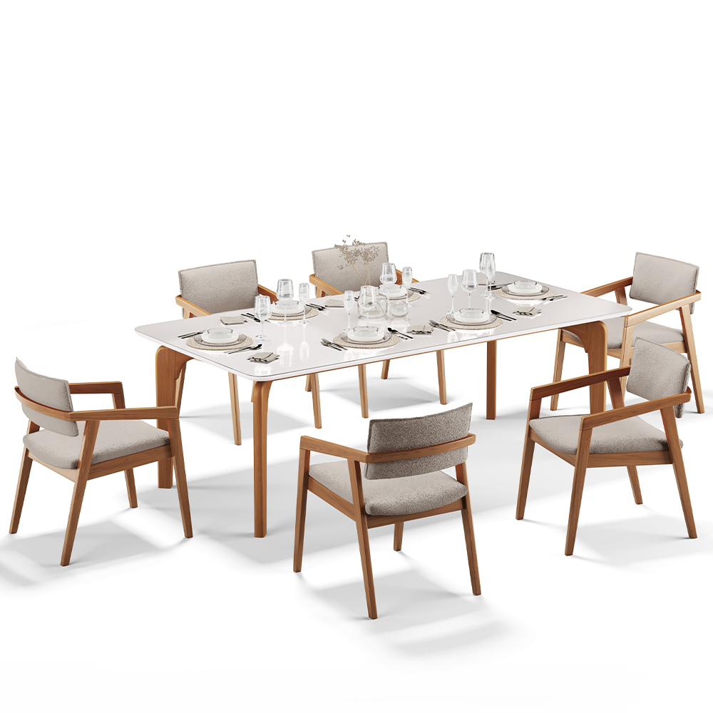 Kit 06 Cadeiras Para Sala de Jantar Estar Living Giorgia L02 Bouclê Creme - Lyam Decor