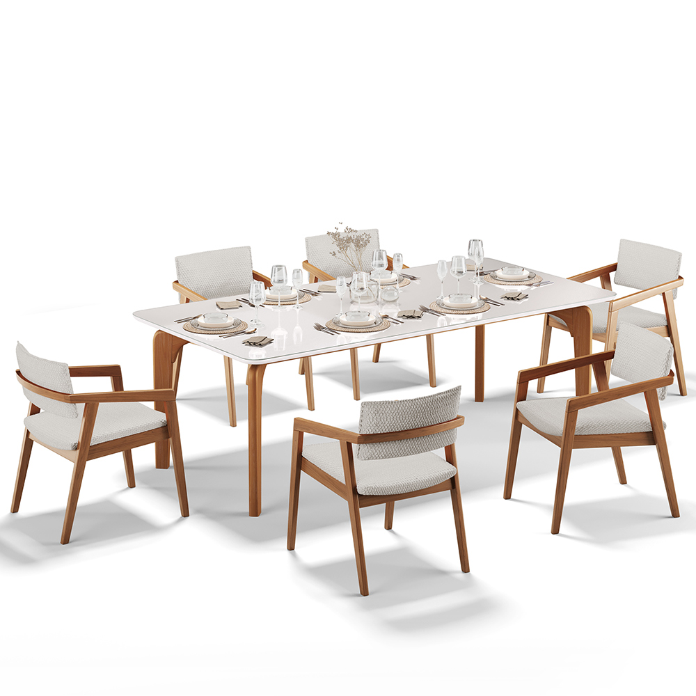 Kit 06 Cadeiras Para Sala de Jantar Estar Living Giorgia L02 Bouclê Cru - Lyam Decor