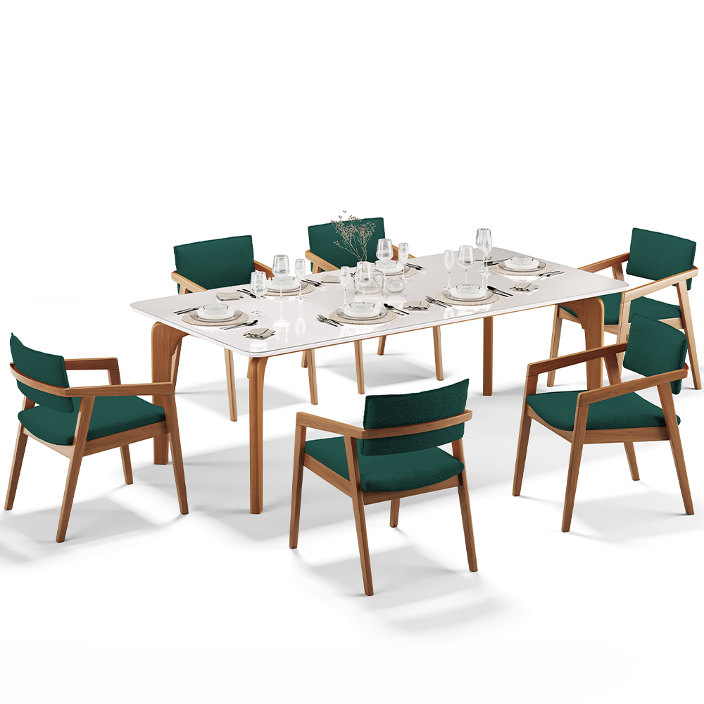 Kit 06 Cadeiras Para Sala de Jantar Estar Living Giorgia L02 Bouclê Verde - Lyam Decor