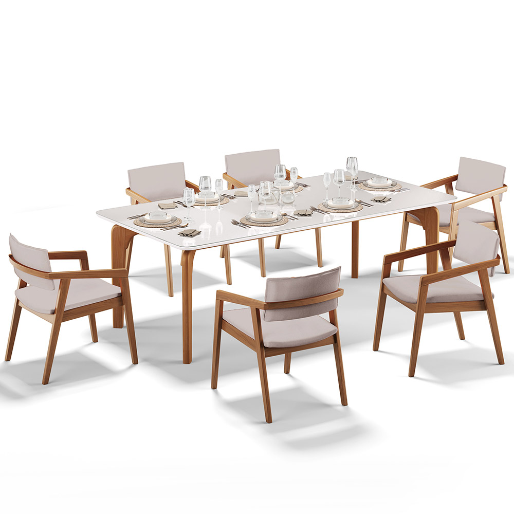 Kit 06 Cadeiras Para Sala de Jantar Estar Living Giorgia L02 Linho Bege - Lyam Decor