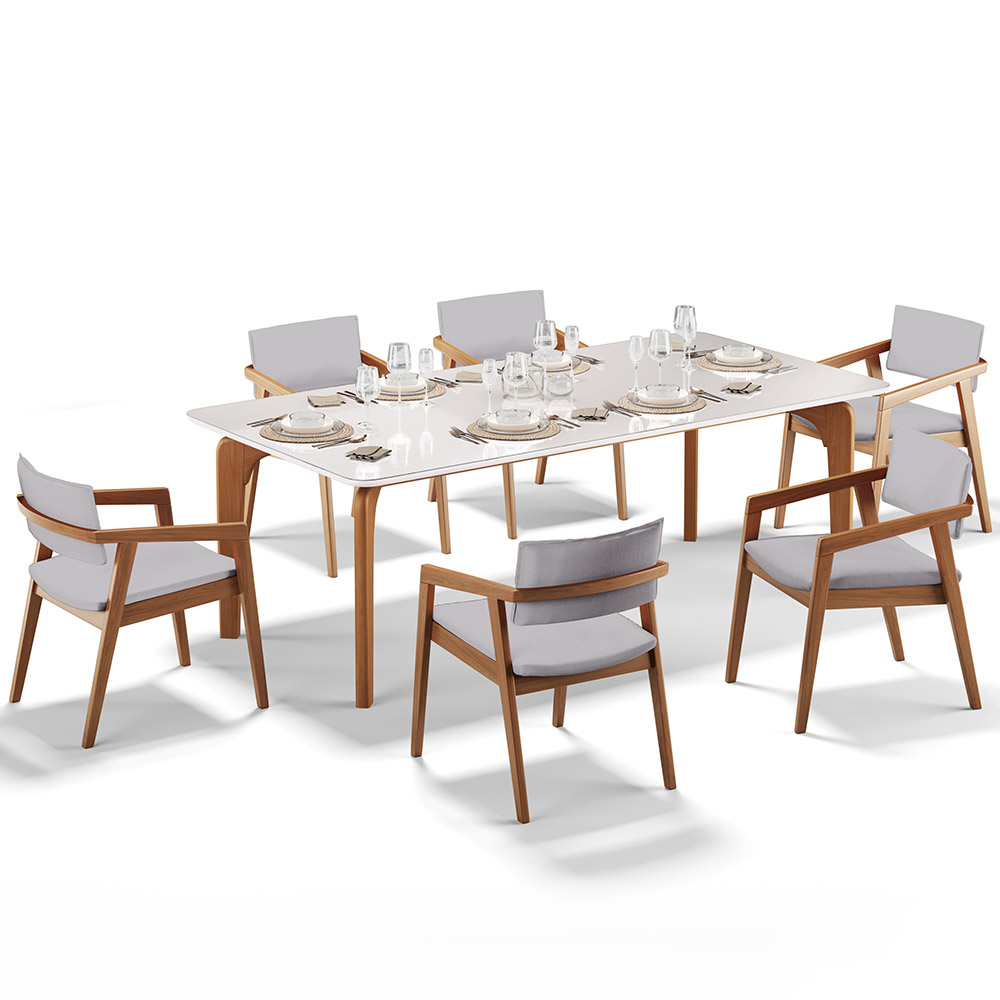 Kit 06 Cadeiras Para Sala de Jantar Estar Living Giorgia L02 Linho Cinza - Lyam Decor