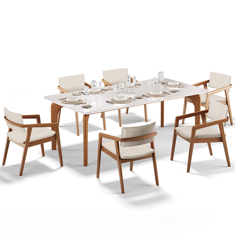 Kit 06 Cadeiras Para Sala de Jantar Estar Living Giorgia L02 Linho Cru - Lyam Decor
