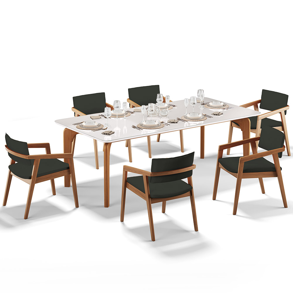 Kit 06 Cadeiras Para Sala de Jantar Estar Living Giorgia L02 Linho Verde Musgo - Lyam Decor