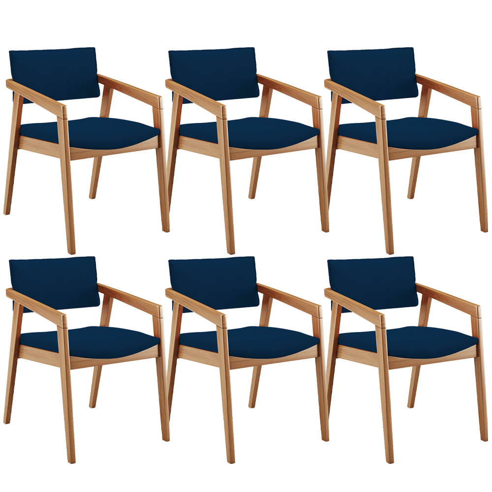 Kit 06 Cadeiras Para Sala de Jantar Estar Living Giorgia L02 Suede Azul Marinho - Lyam Decor